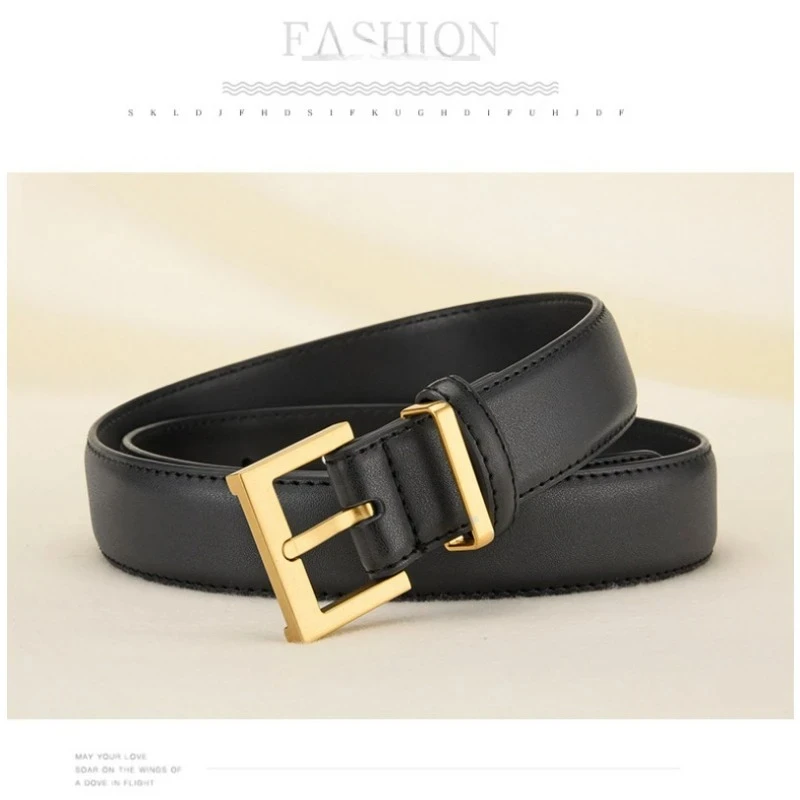 Luxury Simple Design Cowhide Belt for Women Jeans Casual Dress Metal Buckle Ladies Thin Belts Fashion Waistband Free Size