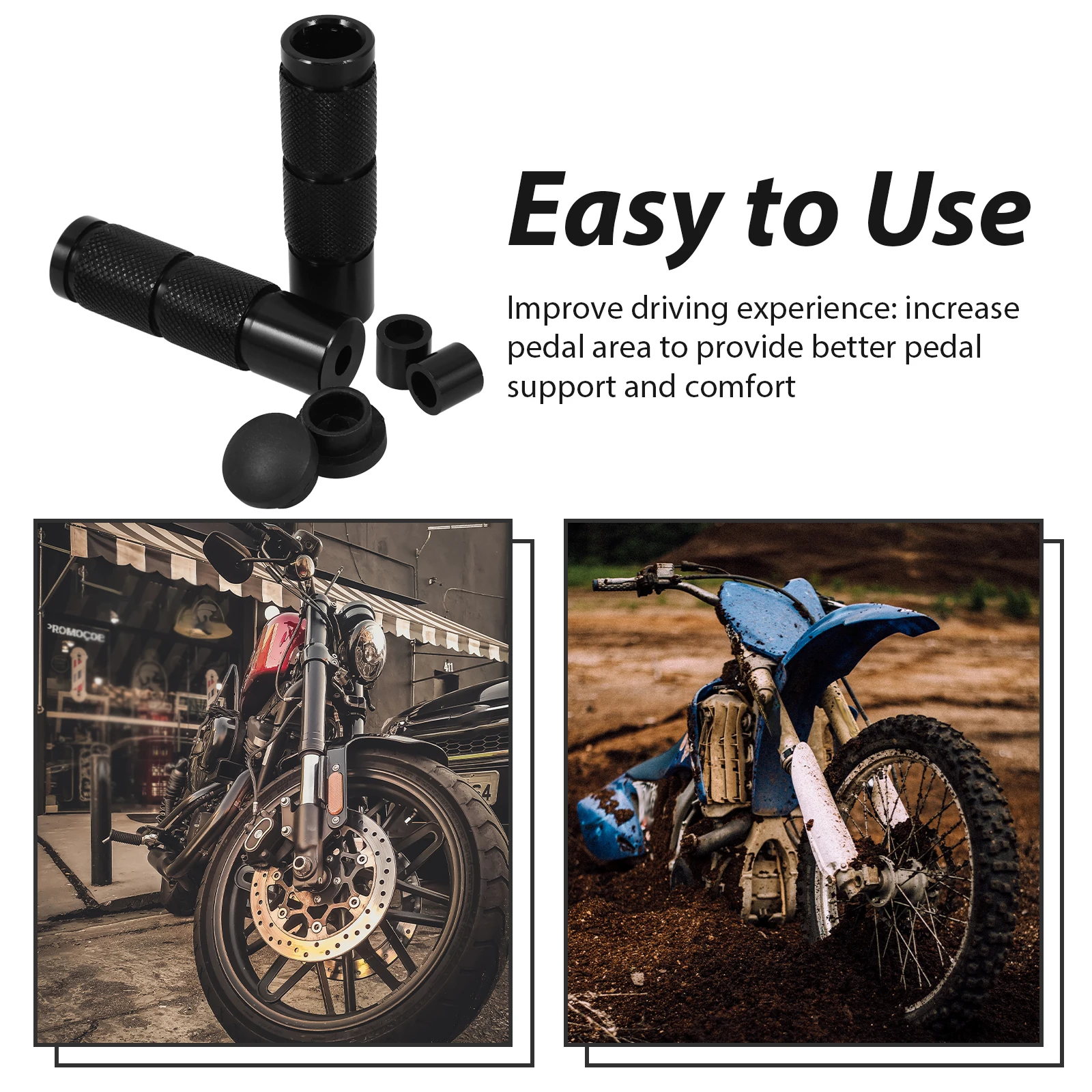 

2pcs Footrest Alloy Round Motorcycle Accessory Footrest Black Rear Pegs for Motorcycle Compatible Lightweight Durable Pedal