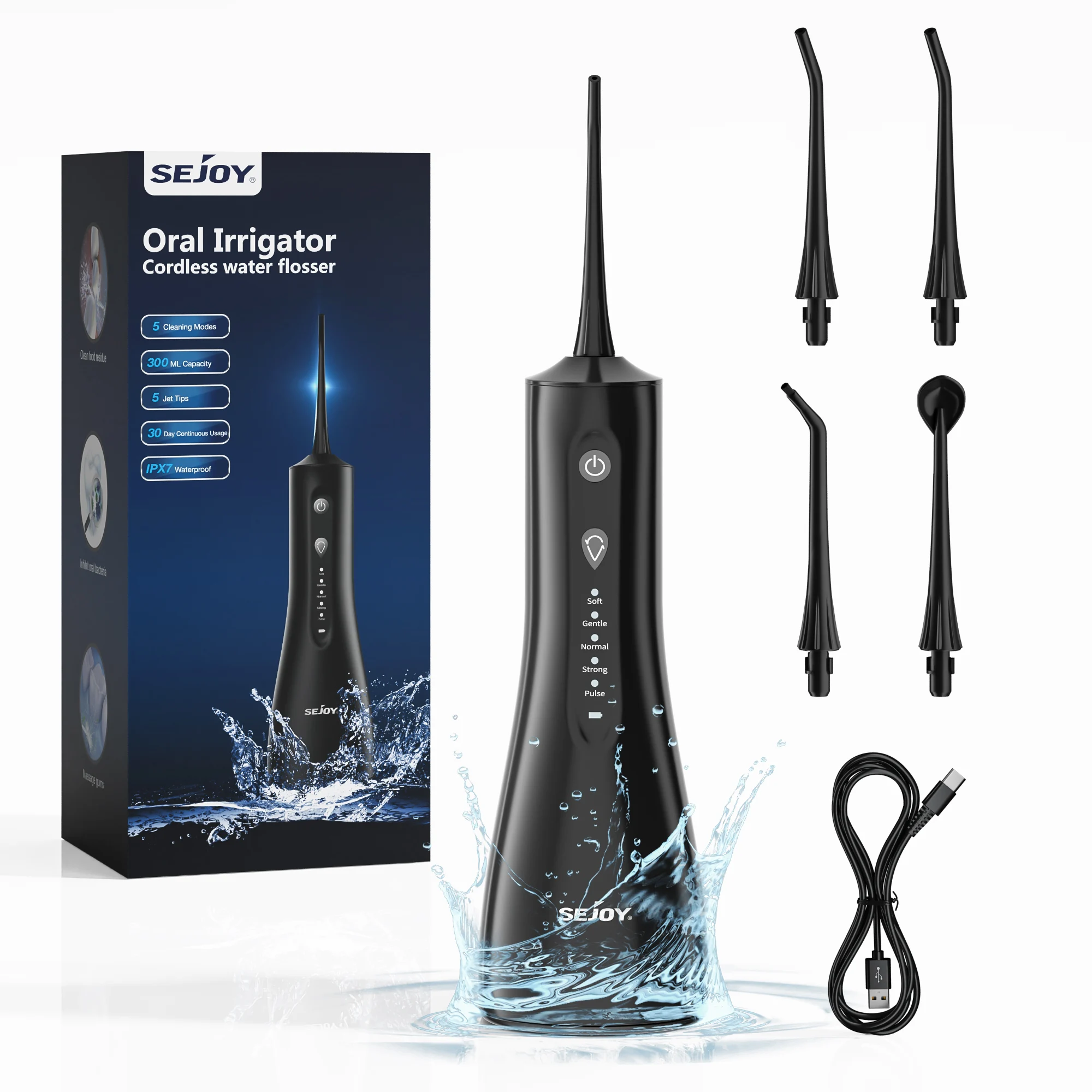 Kabelloser Mundduschen-Irrigator mit 5 Modi, 0,6 mm Wasserstrahl, elektrische Zahnseide, Zahnreinigung, Interdentalreiniger, 300 ml Wassertank, IPX7 für Zuhause und Reisen