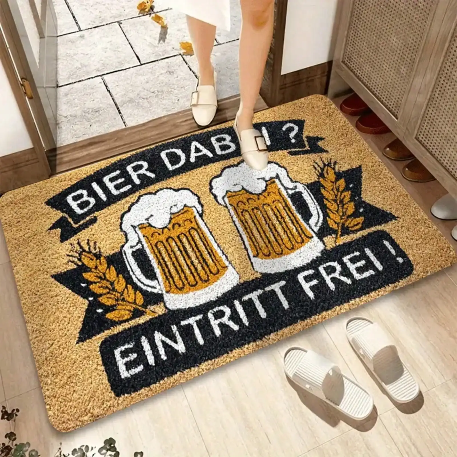 1pc Beer Party Door | Thick Fleece, 0.4-Inch Sponge Thickness, 580g/², German Welcome Phrase, Wheat Decoration, Suitable Kitchen, Living Room, Bedroom, Hallway