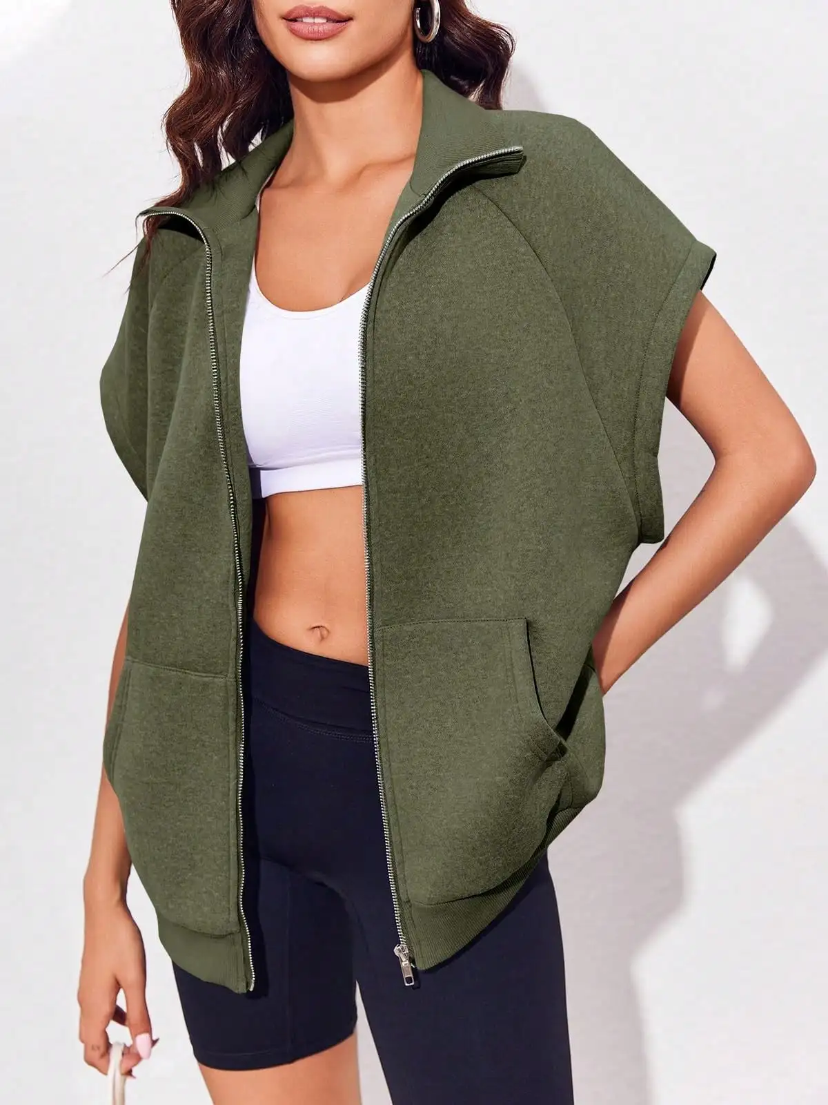 

Женский жилет на молнии большого размера, флисовая куртка без рукавов с карманами, уличный свитшот, жилет, осенне-зимний теплый многослойный предмет