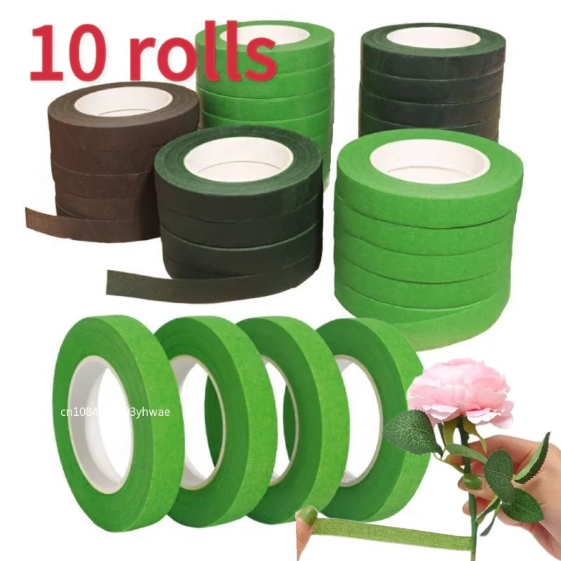 1-10rolls Bouquet Floral Stem Tapes Green Self-Adhesive Tapes Florist Flower Wrapping Tape Wedding Party DIY Decoration Supplies