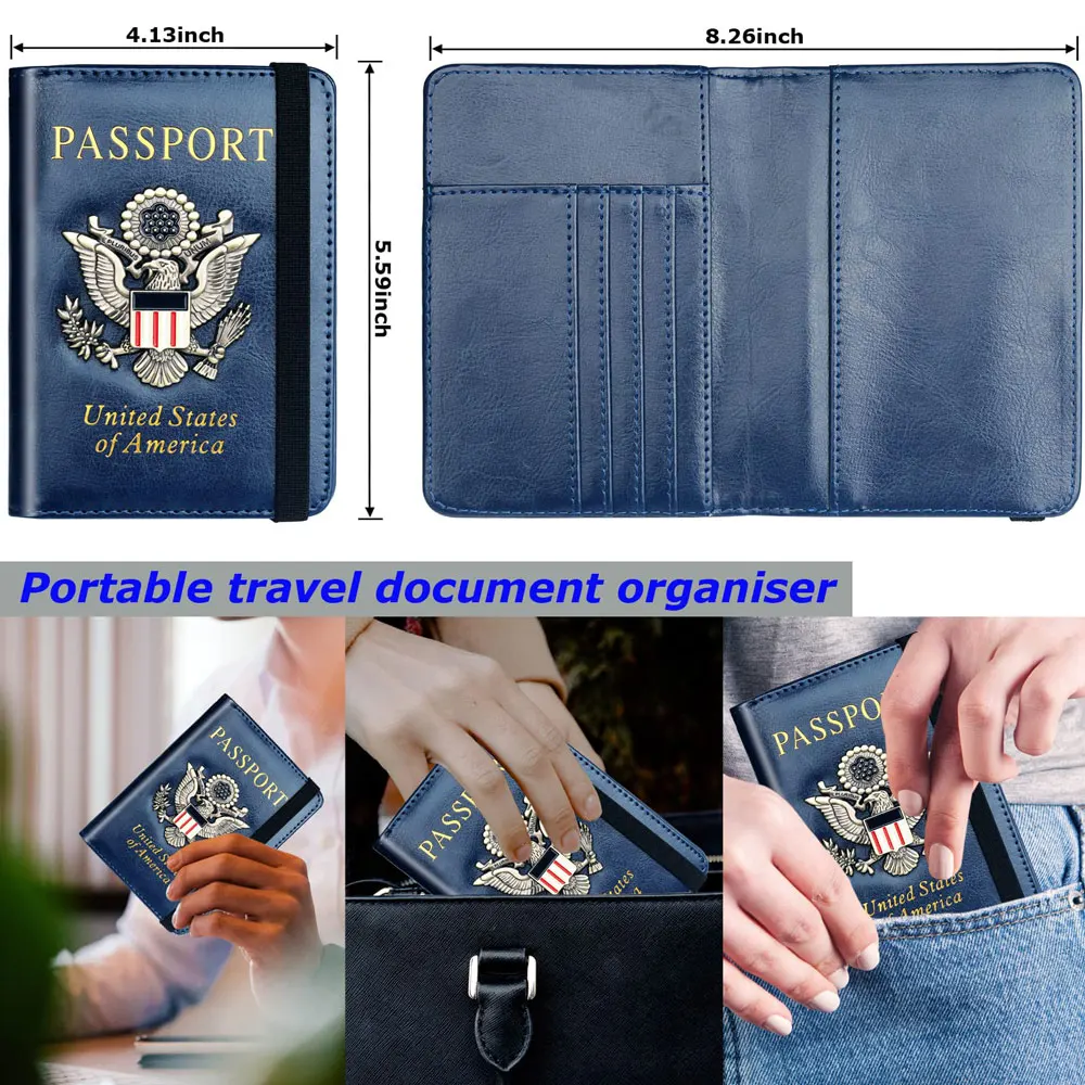 Customized Passport Holder Wallet For Men Women RFID US Passport Cover Case Waterproof Leather Passport Book Protector Card Slot