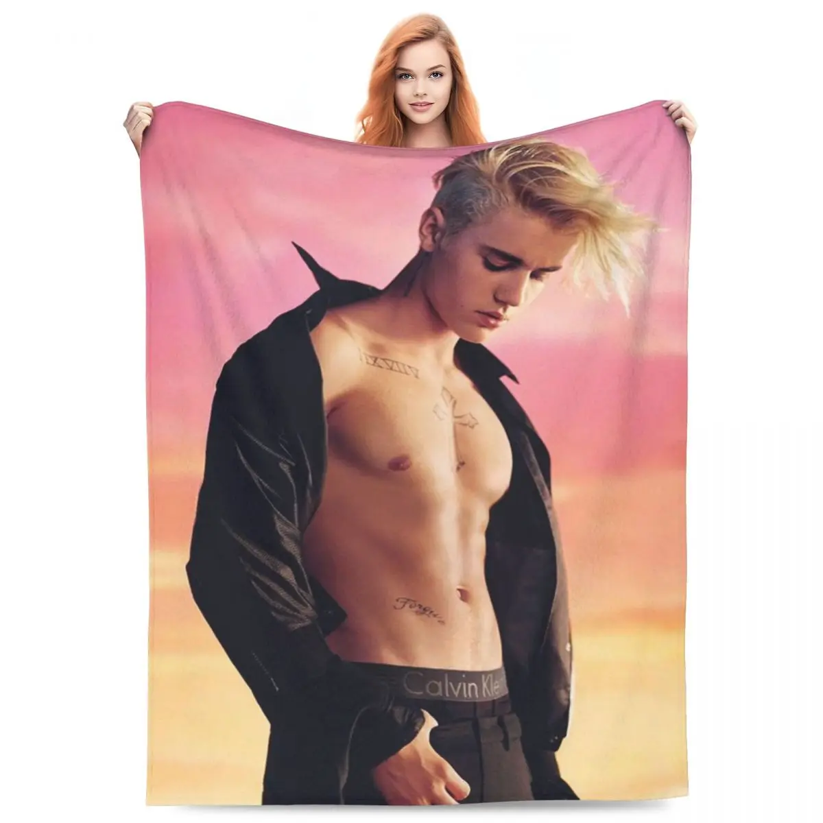 

J-Justin Biebers Blanket Singer Travelling Flannel Throw Blanket Soft Warm Couch Chair Custom DIY Bedspread Gift