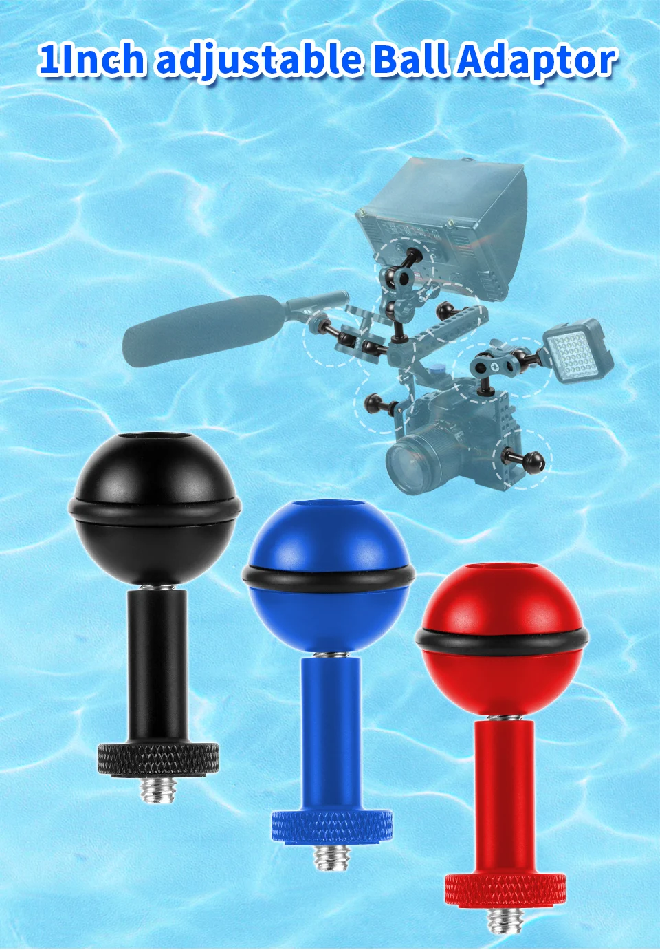 1'' Zoll Kugeladapter mit 1/4''-20 Schraube Kugelkopfhalterung für Unterwassertabletthalterung Erweitertes Taschenlampen-Lichtarmsystem – Detail 1