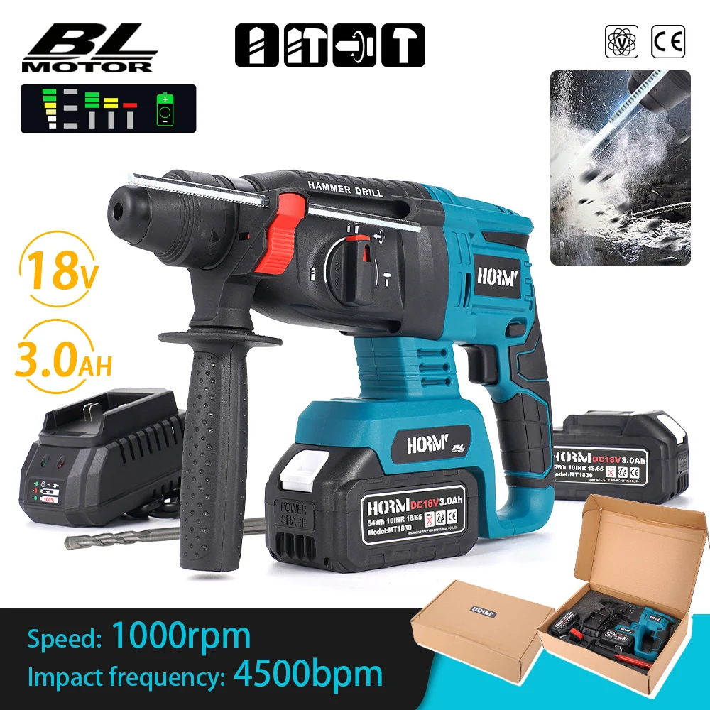 

Brushless Electric Hammer Cordless Rotary Hammer Impact Drill 4 Modes Multifunctional Hammer Drill Pick For Makita 18V Battery