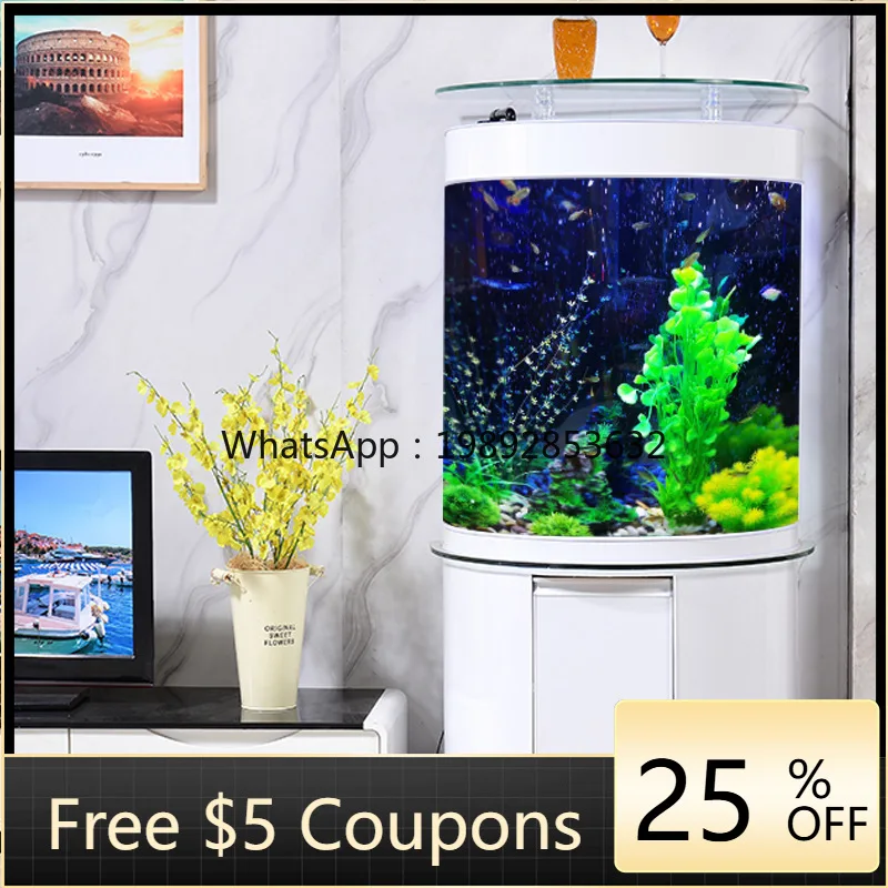 YFY Fish Tank Floor-Standing Living Room Household Semi-Circular Large Glass Ecological Aquarium Column-Shaped Goldfish Tank