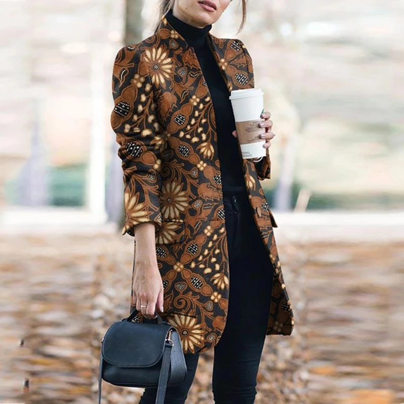 Vintage Floral Printed Oversized Blazer Women Lapel Long Sleeve Jacket Fashion Spring Autumn Office Lady Suit Coat Indie Jacket