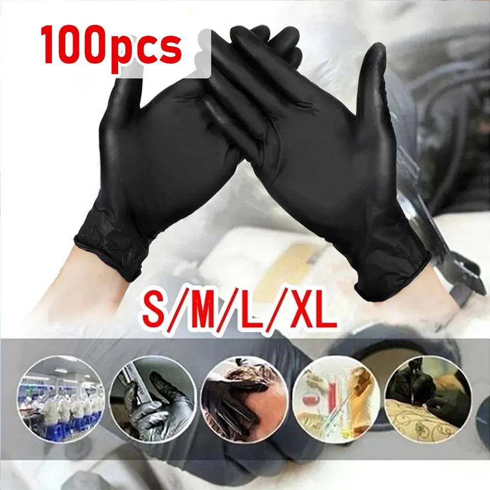 Newcome 100PCS Nitrile Gloves Disposable Synthetic Latex Gloves Black Blue White Disposable Gloves household Tattoo and Haircut