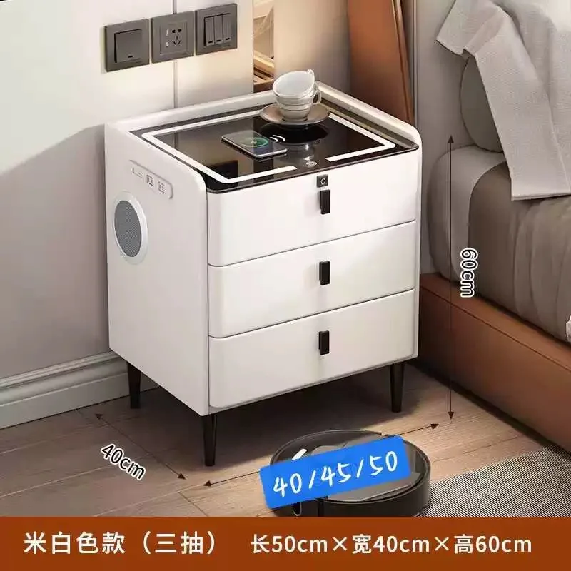 Solid wood smart bedside table multi-function wireless charging audio fingerprint lock modern bedroom simple storage locker