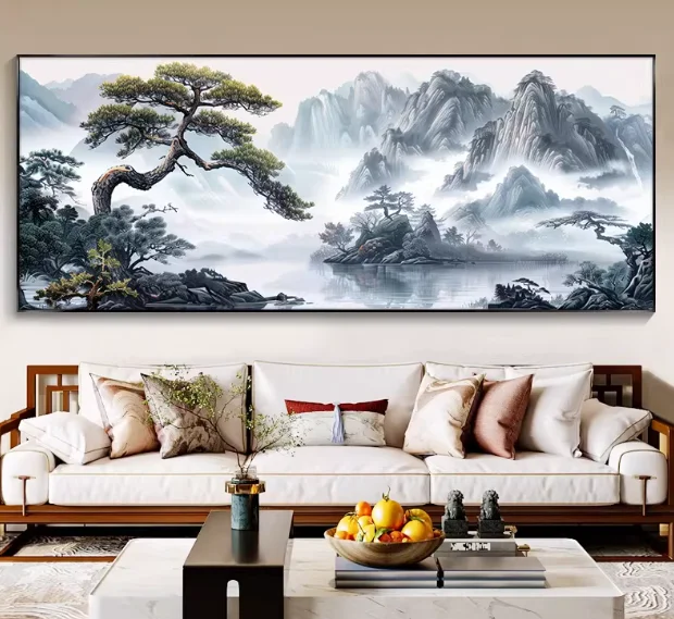 Chinese Style A smooth sailing landscape painting Print Art Canvas Poster, Living Room, Study, Foyer, Bedroom, Decor