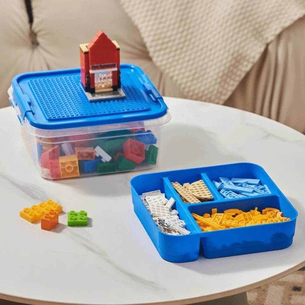Stackable Building Blocks Storage Box Transparent Dustproof Children's Organizer Multi-Compartment Building Base