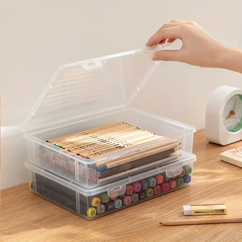 Estuche para lápices de gran capacidad, caja de almacenamiento transparente de plástico para cuaderno, marcador de bocetos, lápices de colores, suministros para el regreso a la escuela