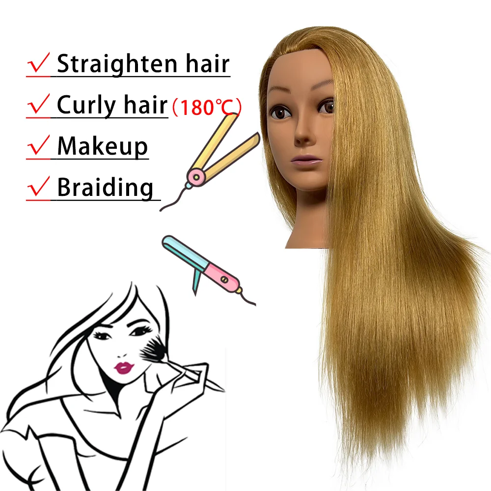 Schaufensterpuppenkopf aus 80 % Echthaar |   Hitzebeständiges goldenes glattes Haar zum Styling-Übungen, Flechten, lockiges Haar usw. 18 Zoll