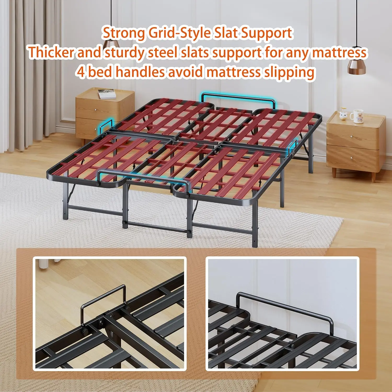 Foldable Queen Bed Frame, Heavy Duty Folding Bed Frame Queen Size,14 Inch Sturdy Metal Platform Bed with 12 Unshakable - view 3