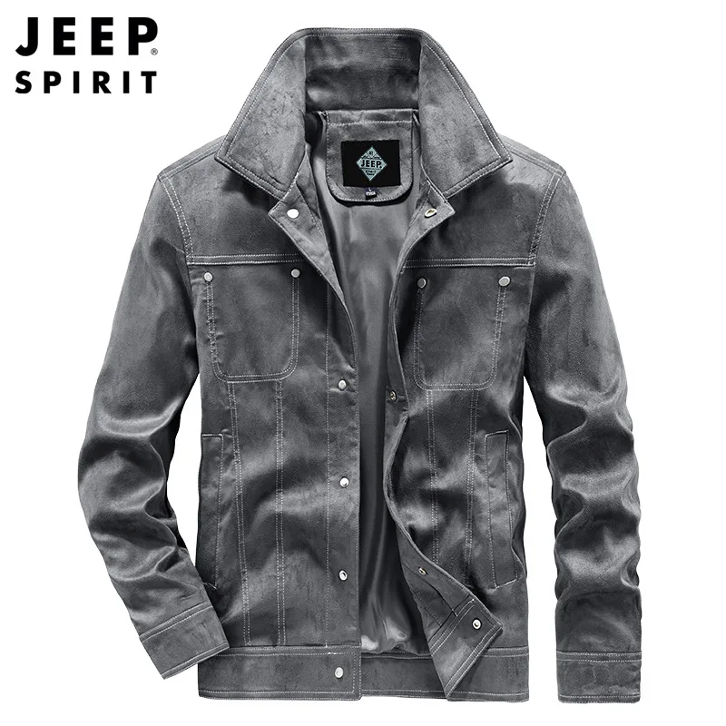 JEEP SPIRIT New Fashion Simple Suede Jacket Men Spring and Autumn Classic Lapel Casual Versatile Comfortable Buckle Coat Clothes