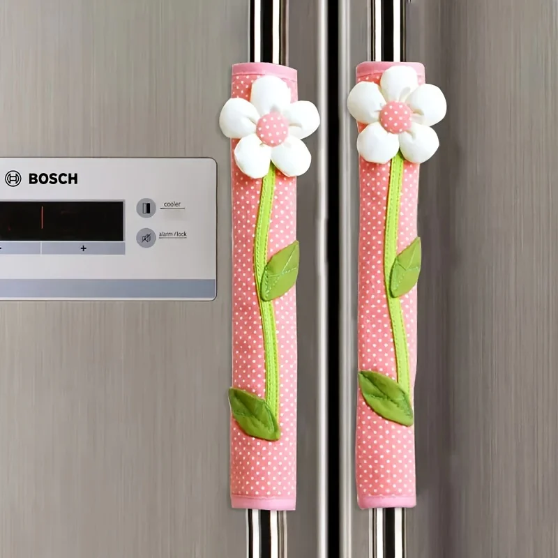 2 Stück DIY handgemachte Blumen Kühlschrank Griffabdeckungen, Kühlschrank Ofen Türgriff schützende Staubschutzhülle
