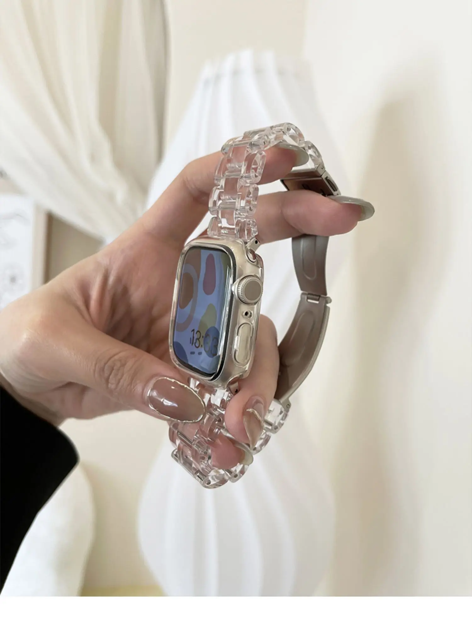 Transparentes Armband für Apple Watch 44mm 45 46 49 38 40 41 42mm Buntes Armband für iWatch Series 12 11 10 9 8 7 6 5 4 SE – Detail 7