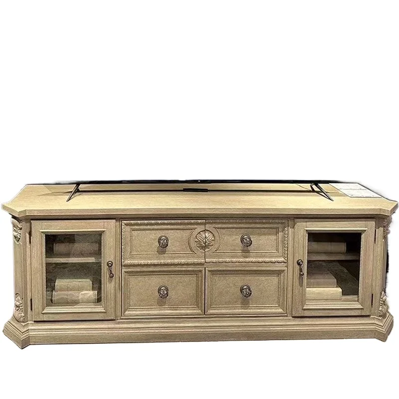 

American retro solid wood carving flower living room furniture TV cabinet