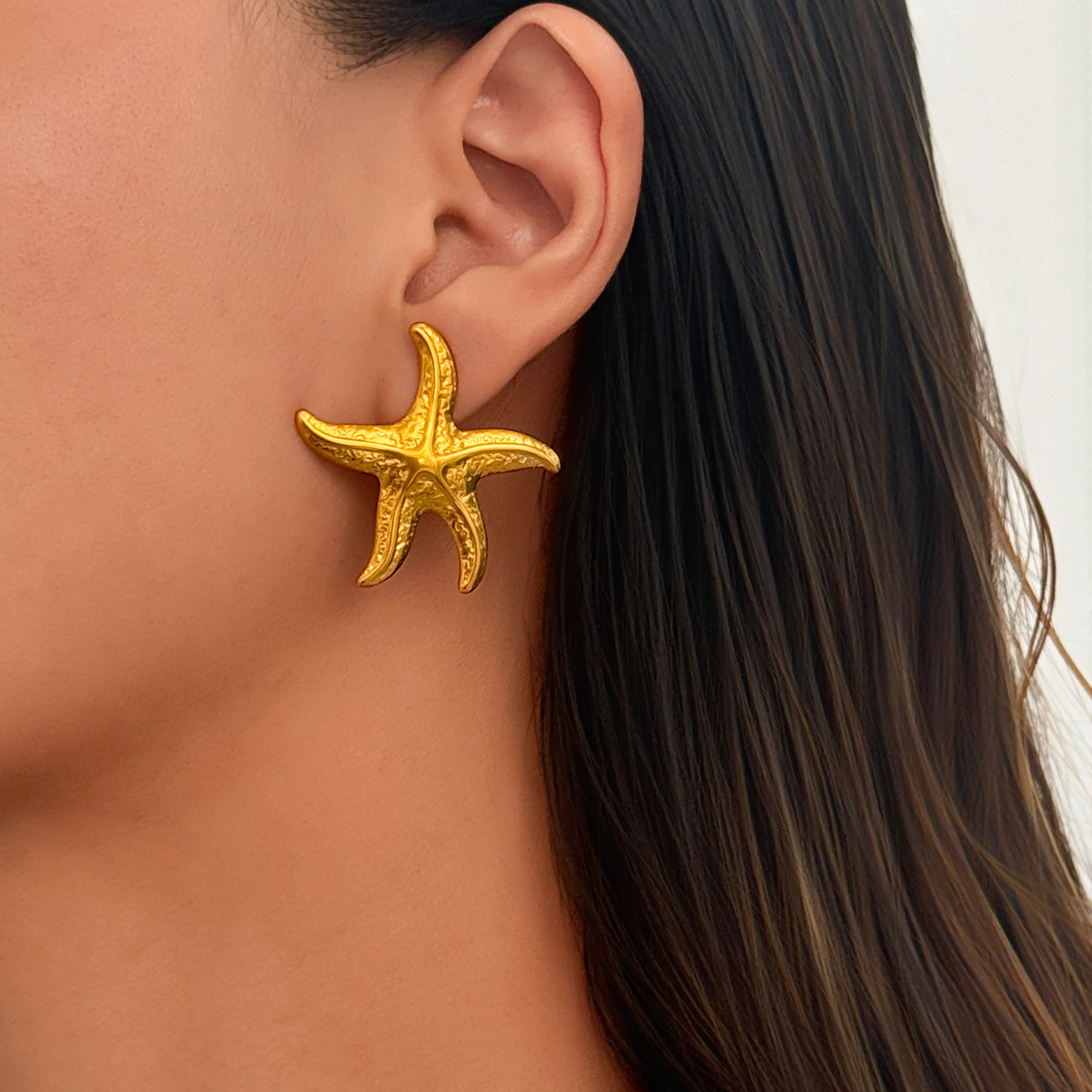 DASEIN New Emboss Starfish Ocean Hawaii Earrings Women 2025 INS 18k Gold Plated Hypoallergenic Stainless Steel Bikini Jewelry