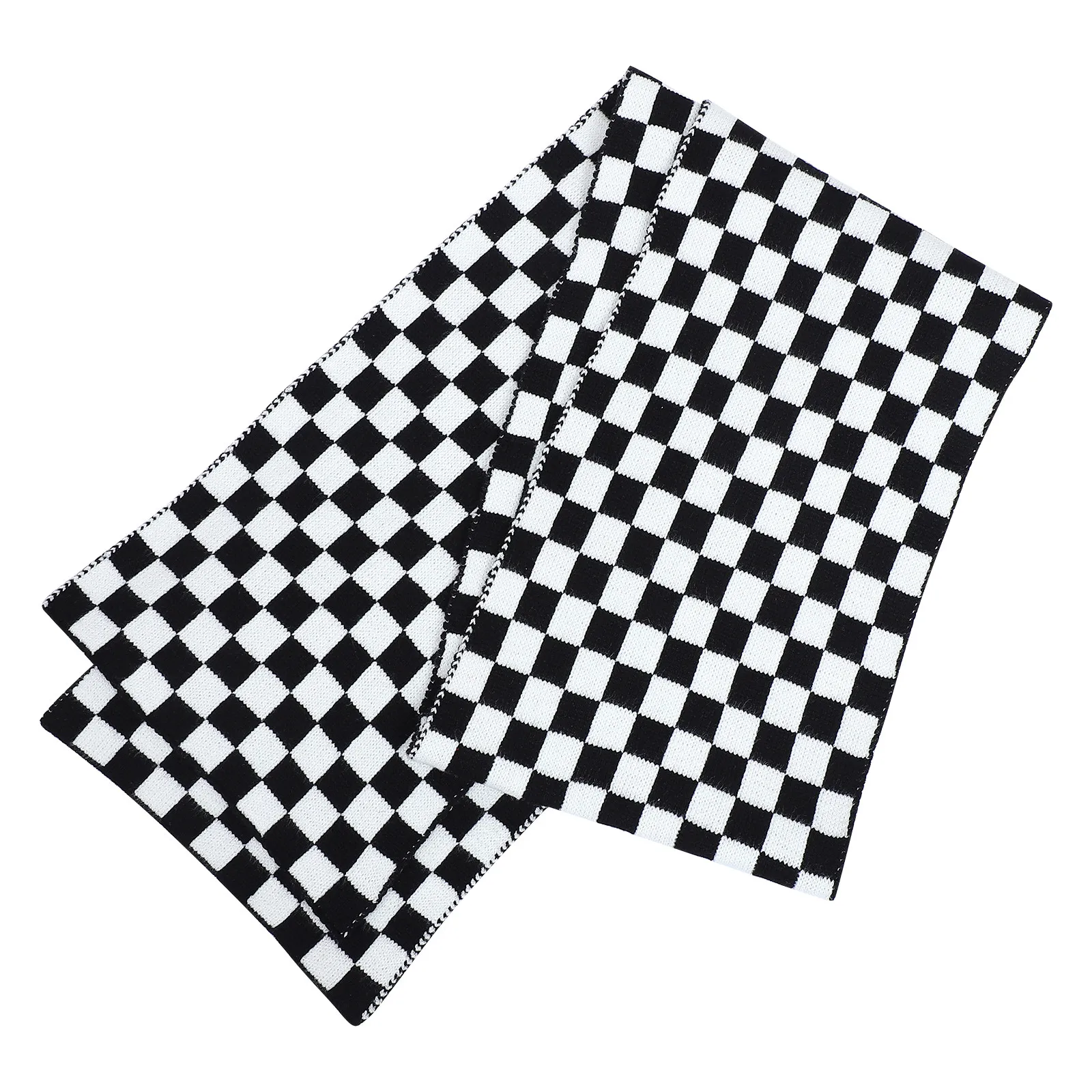 1Pcs Black White Chessboard Knit Scarf Women Plaids Shawl Wool Yarn Lightweight Sunshade Printed Elegant Fashion Lady Scarf
