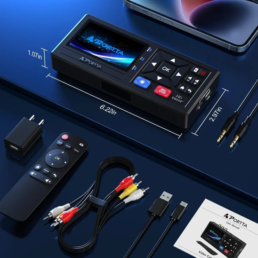 محول VHS إلى رقمي، مسجل فيديو إلى رقمي مع جهاز تحكم عن بعد، متوافق مع مشغلات VHS، VCR، DVR، DVD، Hi8، Mini DV #6