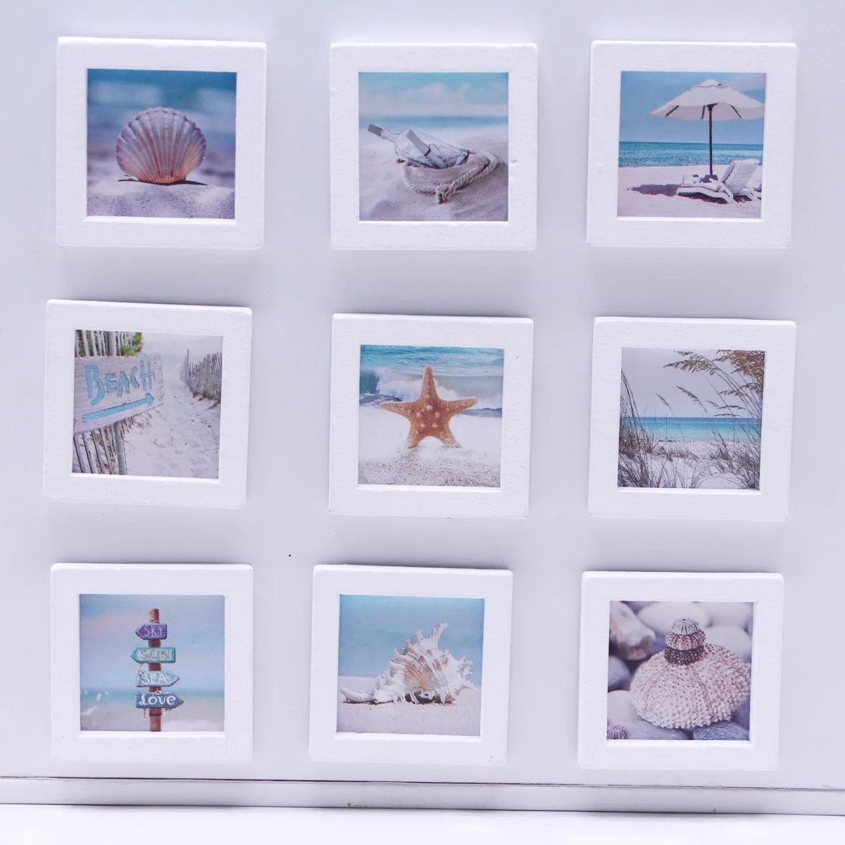 9Pcs/Set Dollhouse Mini Summer Beach Series Photo Frame BJD Wall Decoration Miniature Mediterranean Landscape Mural Ornament