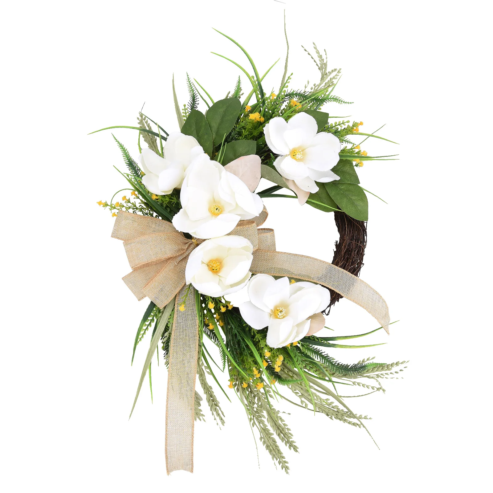 

50cm Simulated White Magnolias Spring Wreath Multipurpose Silk Garland For Wedding Home Outdoor Indoor Decoration