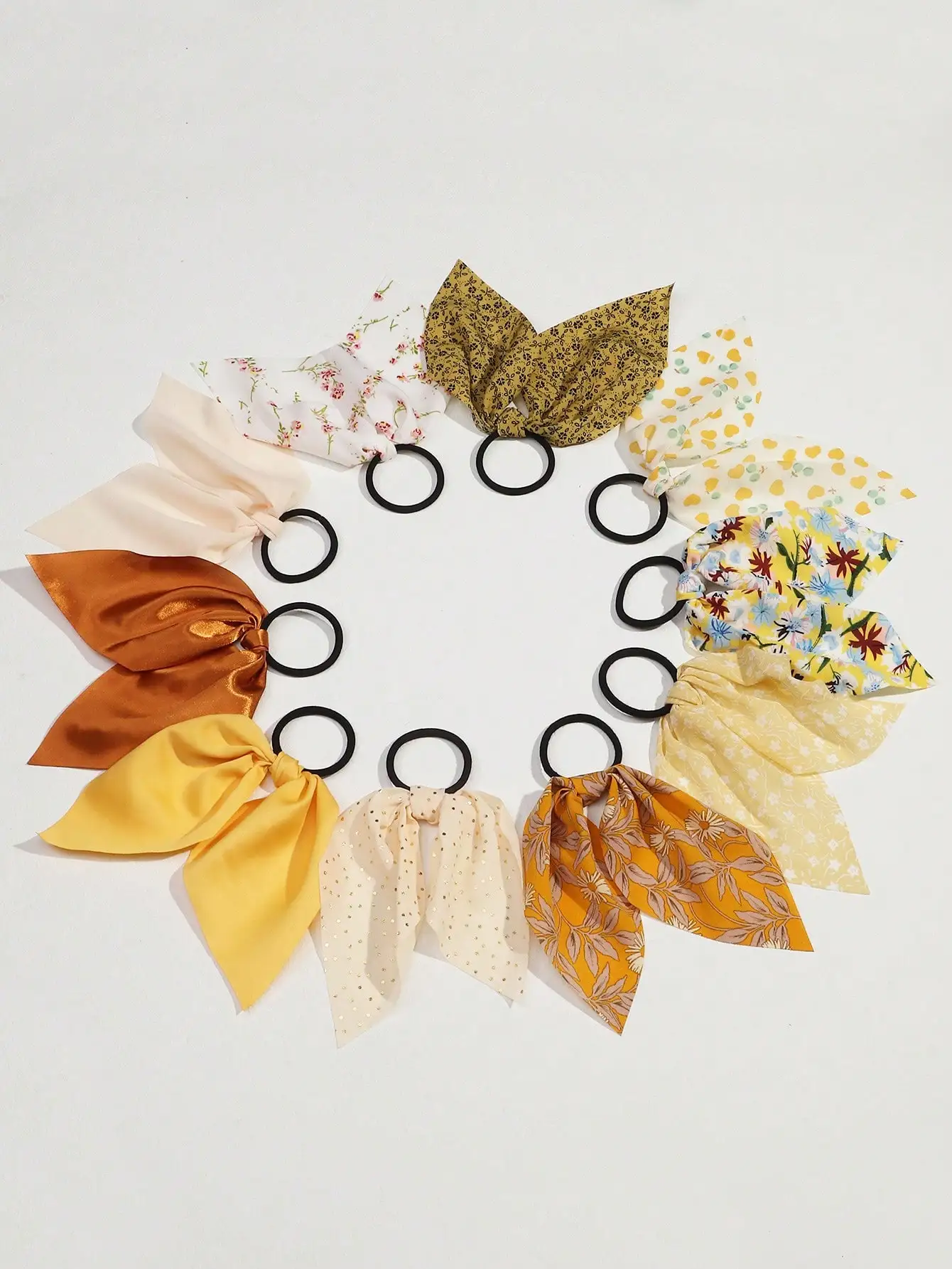 

10 шт. резинок для волос в стиле бохо с цветочным узором и однотонными элементами, с бантиками, для женщин и девочек