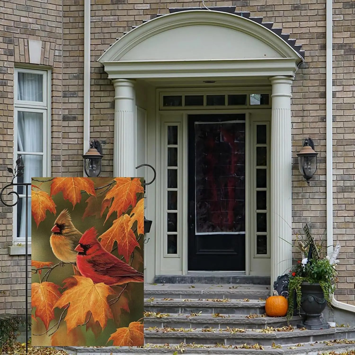 Cardinal Bird Fall Garden Flag 12x18 Inch Double Sided,Maple Leaves Thanksgiving Burlap Autumn Seasonal Holiday Yard Outdoor uui