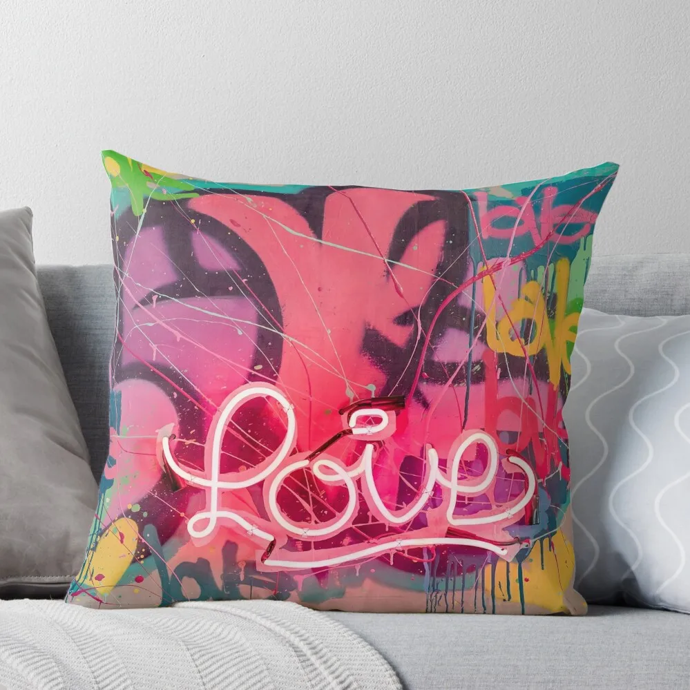 

Neon Love, Colorful Graffiti, Love, Graffiti, Street Art, Throw Pillow, Cushion Throw Pillow Cusions Cover Pillow Cover