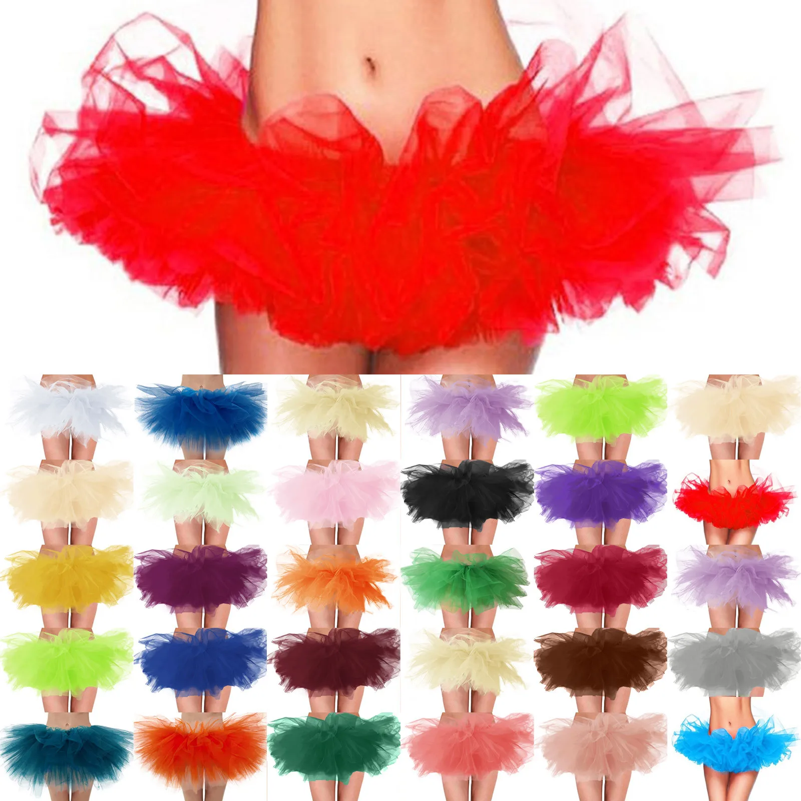 

Women Tulle Skirts 6 Layered Tutu Mini Ball Gown Skirt Princess Fluffy Ballet Skirts Female Carnival Festival Costume