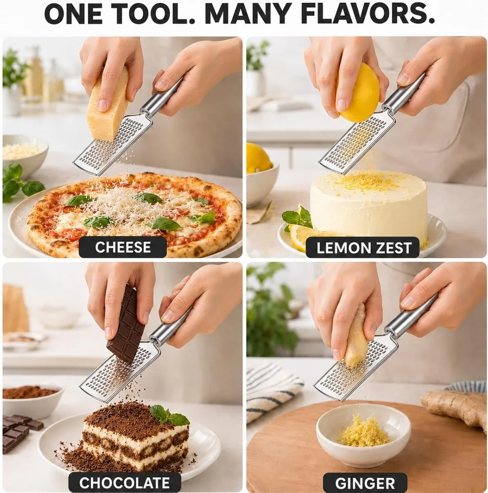 3Pcs Stainless Steel Handheld Grater Coarse Holes Cheese Grater Handle Hanging Hole for Vegetable Ginger Garlic Kitchen Gadget