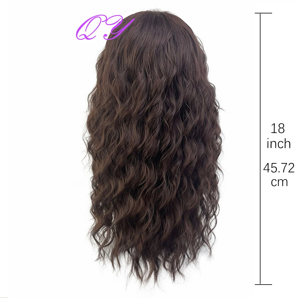 Synthetic Men\'s Wig Long Brown Natural Curly Rock Man Wig With Bangs Party Or Cosplay Adjustable Water Wave Male Hair Wig