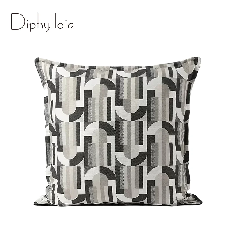 Diphylleia Modern Abstract Black Apricot Geometric Jacquard Pillow Cover  Luxurious Accent Cushion Case 50x50cm For Villa Hotel