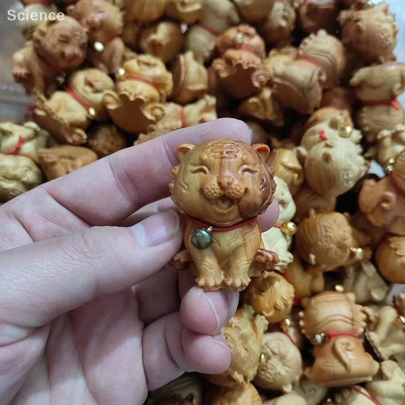 1 Piece Children's Gift Ornaments Mini Wood Carving Chinese Zodiac Dog Tiger Dragon Cute Small Animal Statue Handicraft