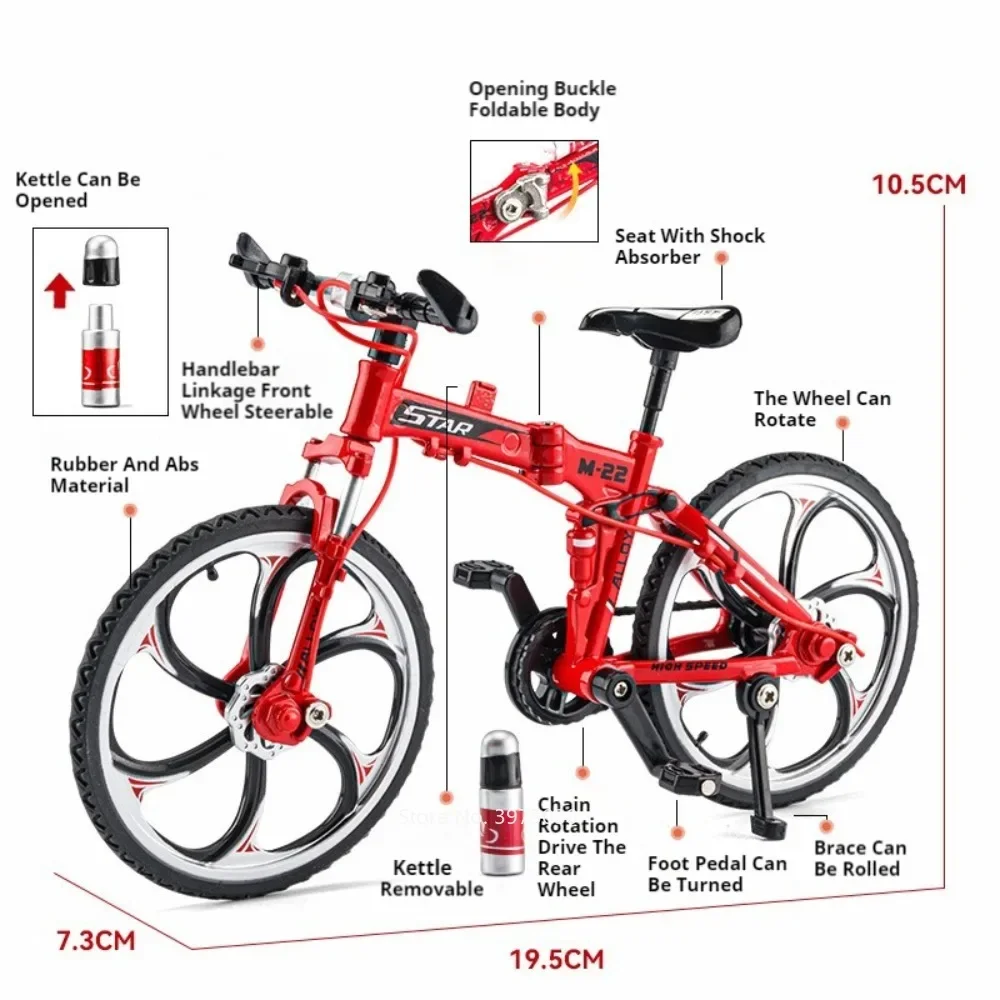 1:8 Alloy Diecast Mountain Bicycle Toys Miniature Cars Models Rubber Tires Wheels Rotate Off Road Folding Bike Boys Perfect Gift