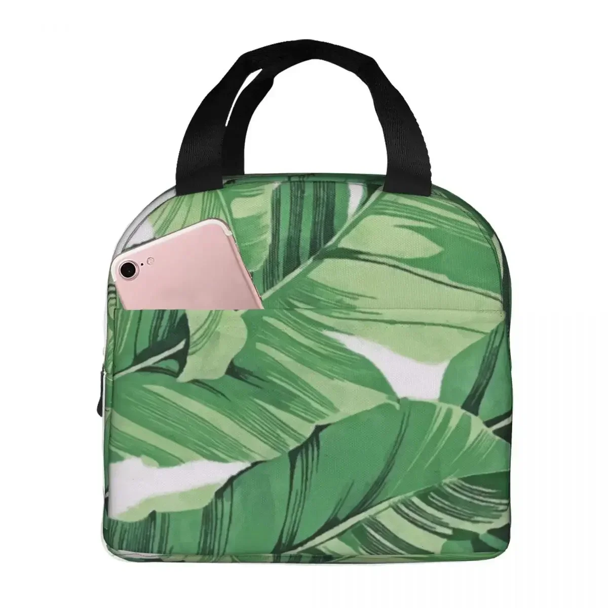 Tropical Banana Leaves Lunch Bag Portable Insulated Oxford Cooler Bag Tropical Plant Thermal Picnic Lunch Box for Women Children