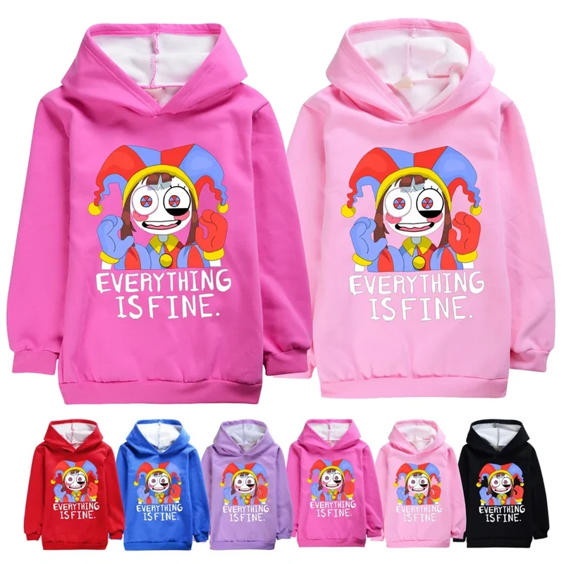 Digital Circus Hoodies Childrens Fleece Sweatshirt Trendy Plush Hoodie Kawaii Anime Pattern Clothes Clothing for Girls Boys Gift