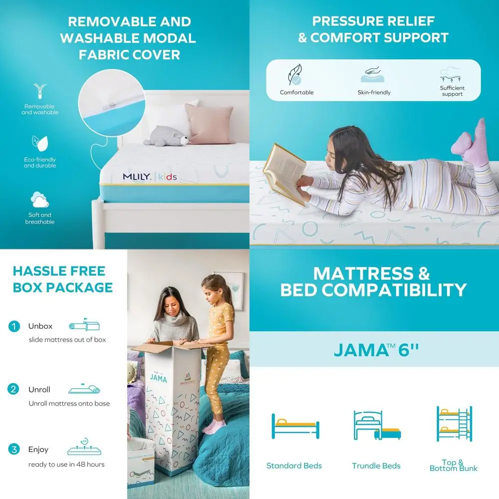 

6 Twin Memory Foam Mattress for Kids - Medium Firm, Certified US & Global Materials, 75x38x6, Blue