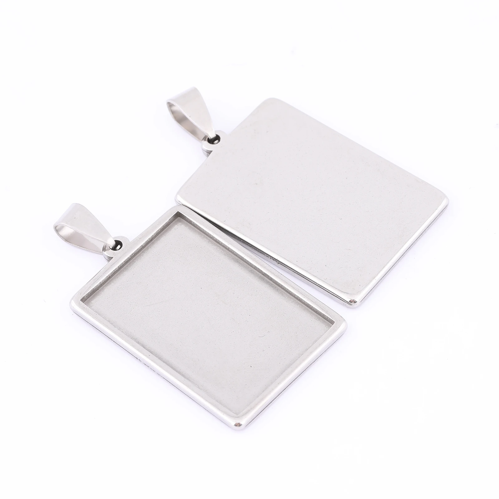 5pcs Stainless Steel Rectangle 20x30mm Cabochon Base Setting Blanks Diy Bezel  Charm Pendant Trays For Necklace Jewelry Making