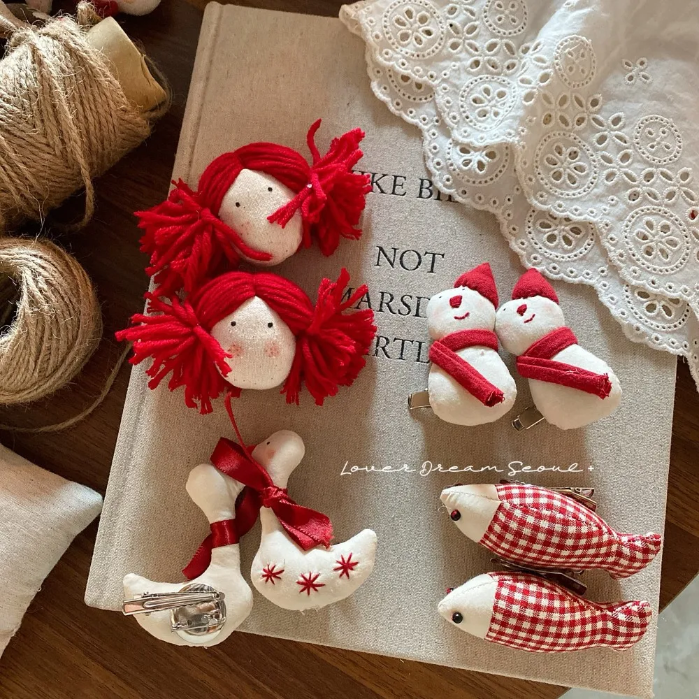 Brooch Pin Red Christmas New Year Sweet Cute Cartoon Dual Purpose for Girls Clothing Korean Style Lightweight Alloy