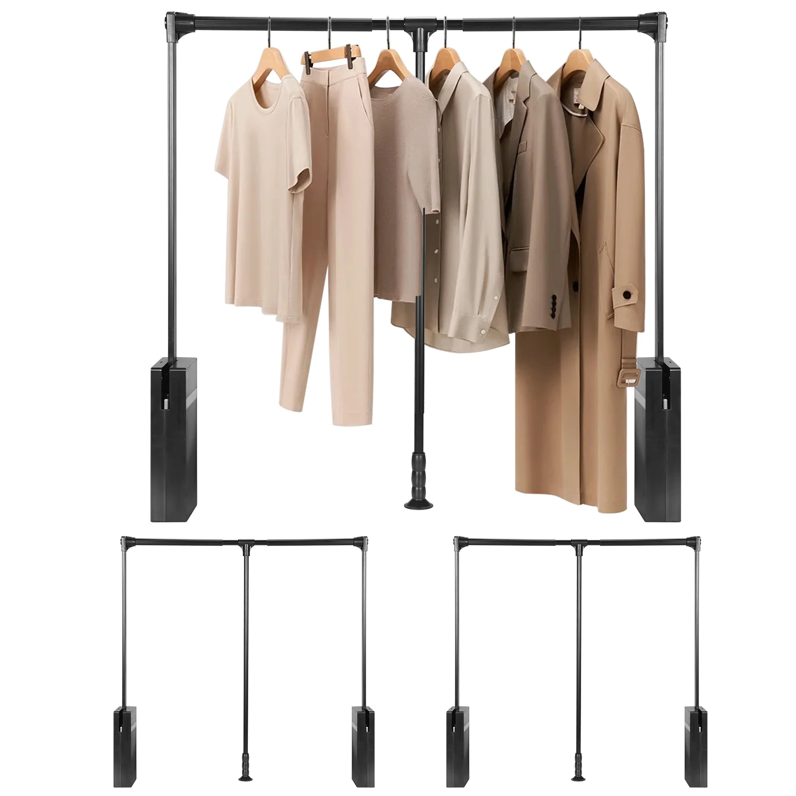 

Комплект из 2 штук: Выдвижная штанга для шкафа с регулируемой шириной, двусторонняя амортизация, нагрузка до 27 кг, для кухонных и ванных шкафов