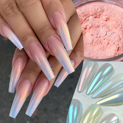 Aurora Pink Nail Powder Glitter Mirrors White Rubbing Pigment Metallic Color Nail Art Gel Polish ChromeDust Decoration Manicure