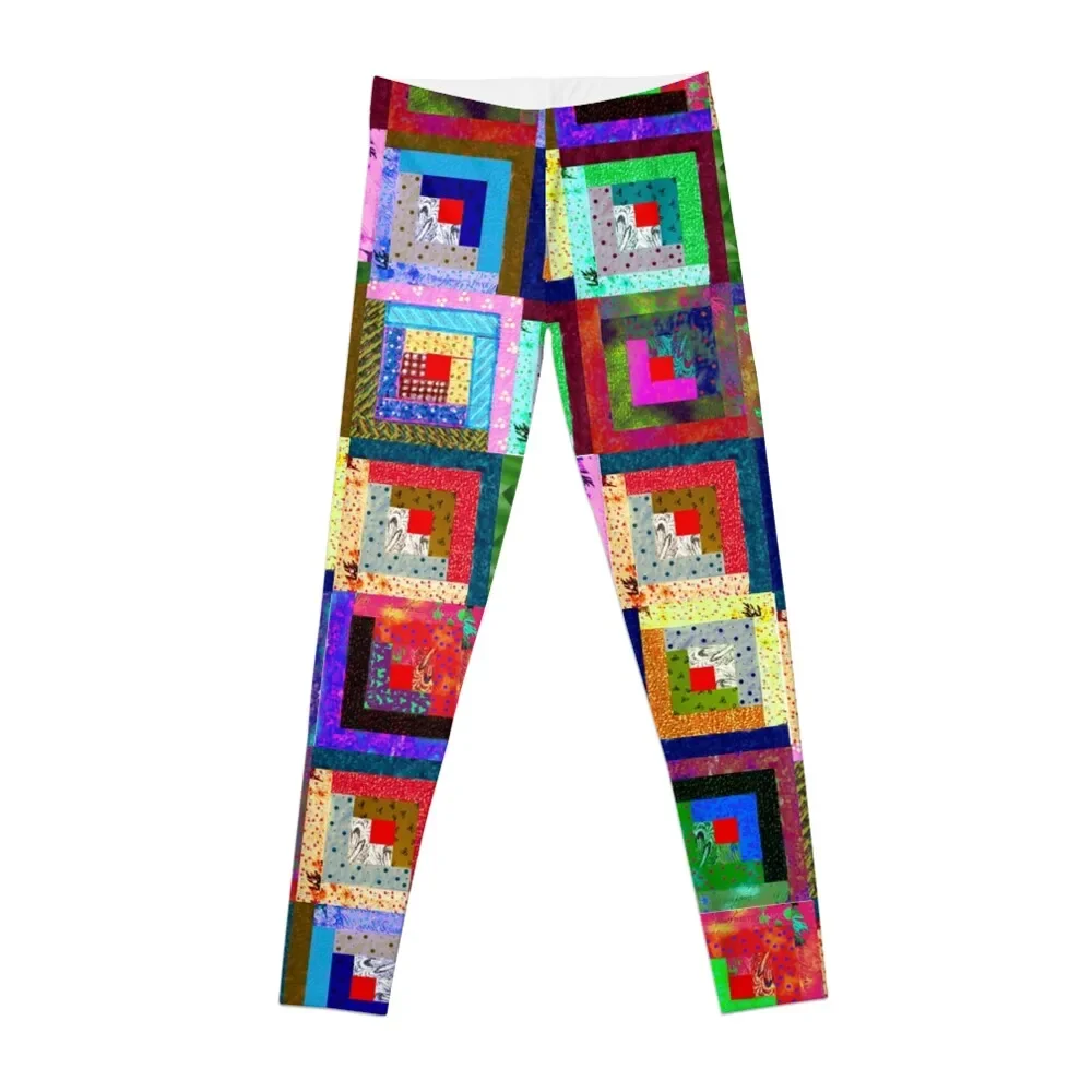 

Log Cabin Quilt Block Painting Leggings push up fitness joggers for Womens Leggings