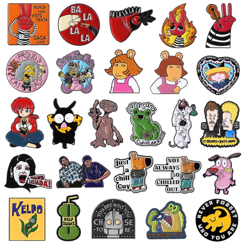 Alfileres esmaltados de personajes de animación de dibujos animados, broches de animales de perro conejo rojo y rana bonita, insignia de solapa, regalos de joyería divertidos para amigos