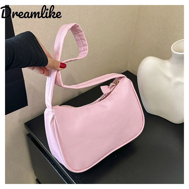 

Retro Soft PU Leather Women Shoulder Underarm Bags Casual Solid Color Small Top-Handle Handbags Ladies Fashion Shoulder Bags