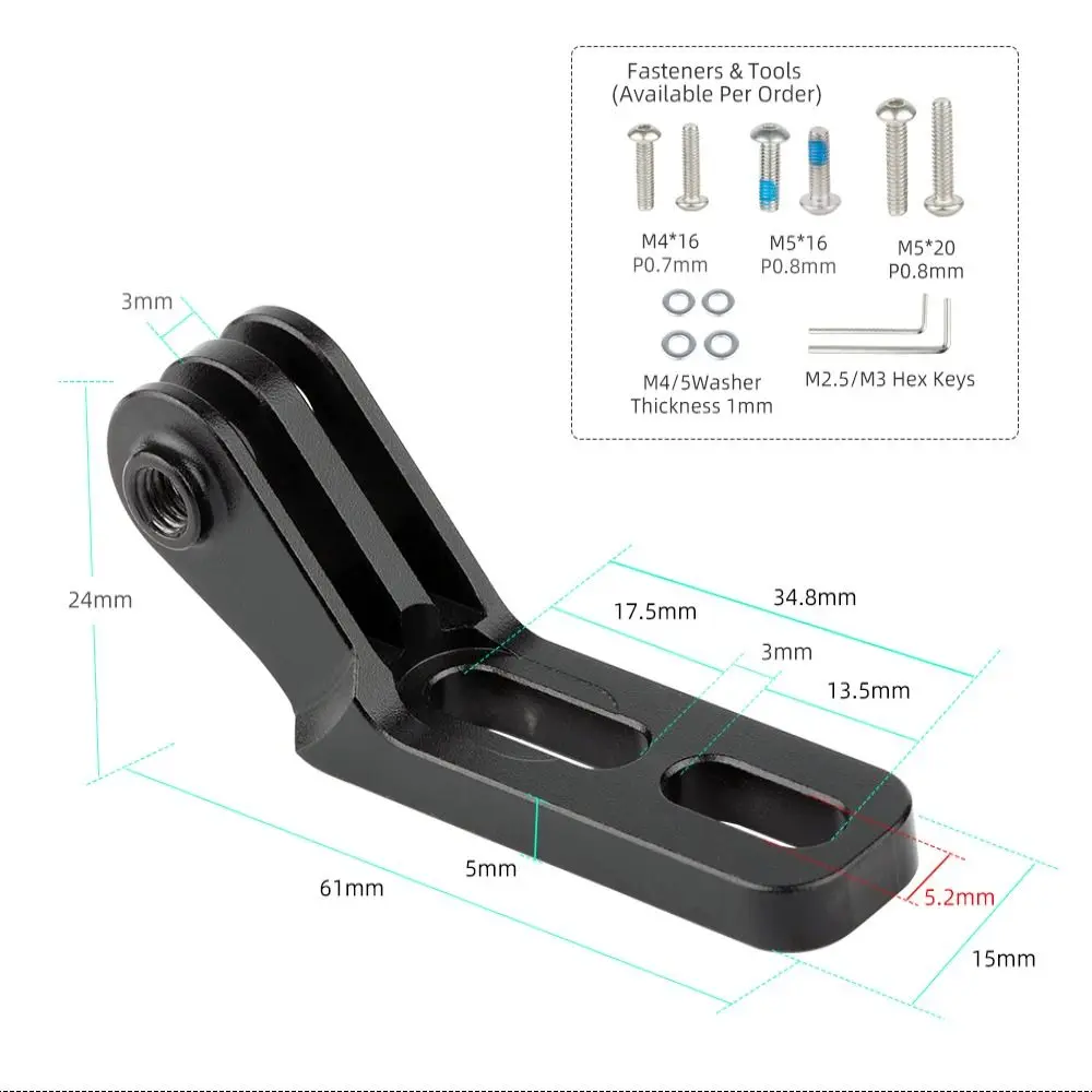 Integrated Bicycle Handlebar Below Bracket 2 Preset Holes 360° Rotatable For GoPro Camera Mount Compact Sturdy Extension Adaptor