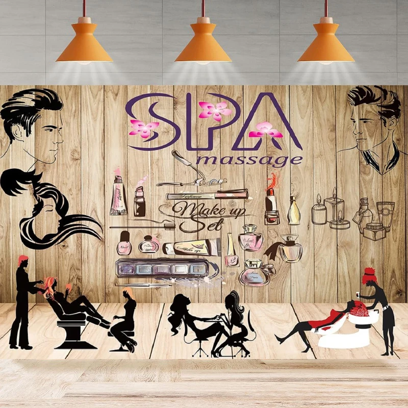 Wooden Wall Spa Massage Photography Backdrop Hair Salon Make Up Hair Manicure Beauty Shop Barbershop Background Wall Banner