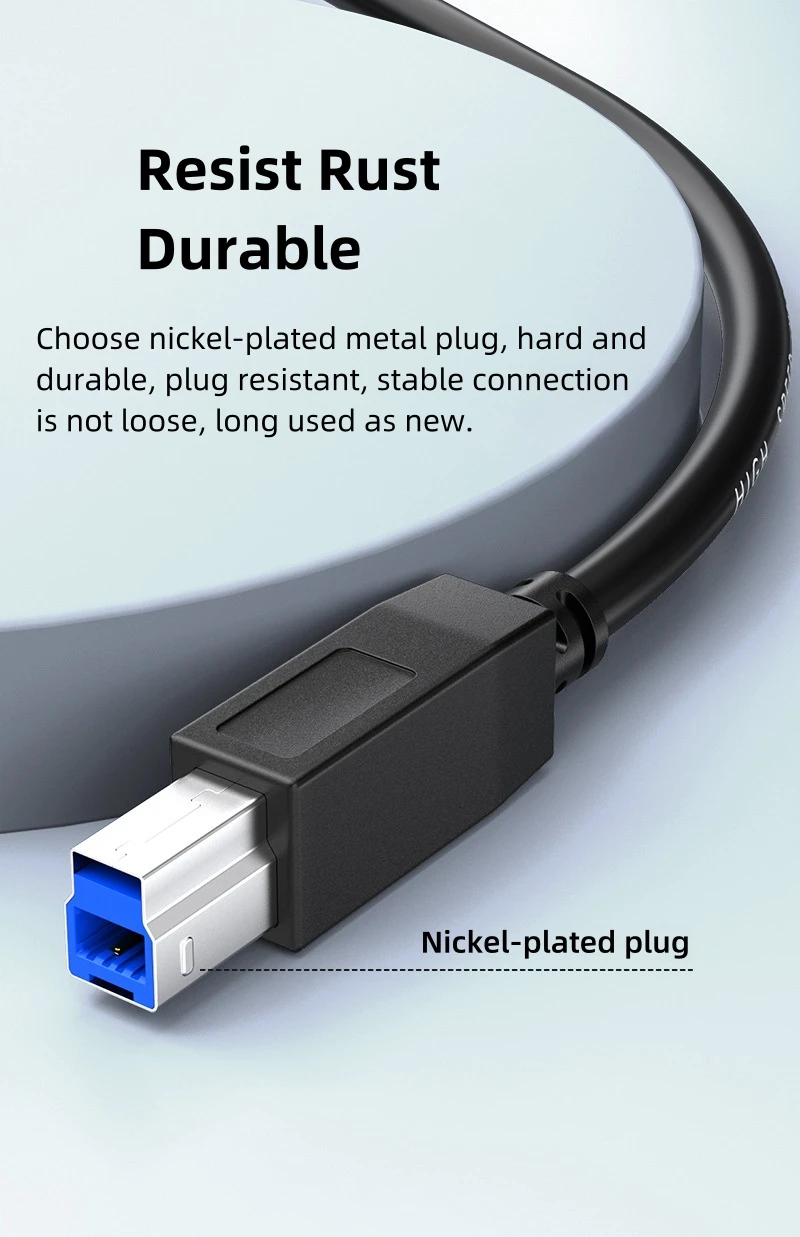 5M USB Type A To USB3.0 Type B Printer Cable High-speed Square Port Data Computer Connection for HP Printer Hard Disk